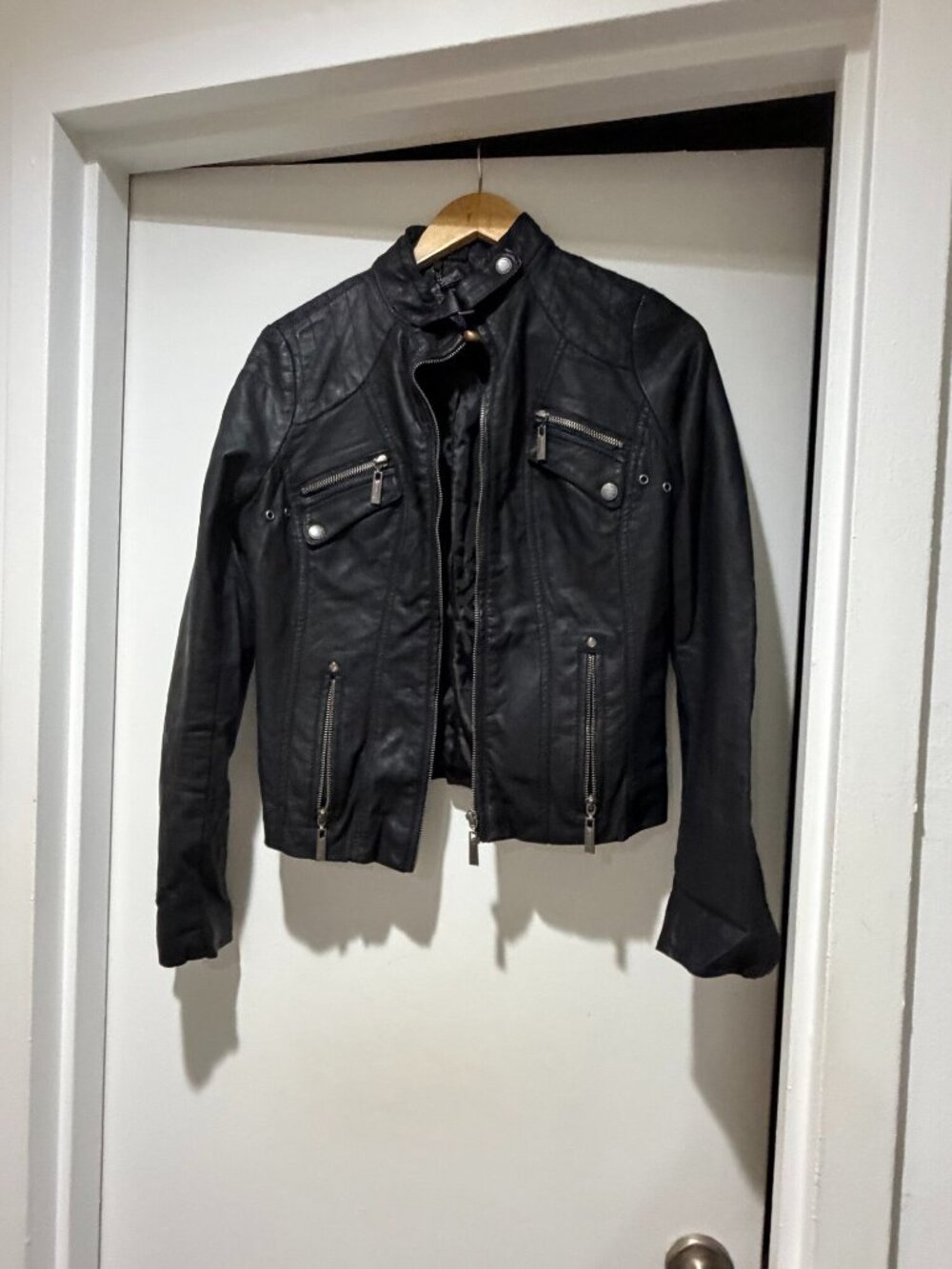 JouJou Black Faux Leather Moto Jacket Size S